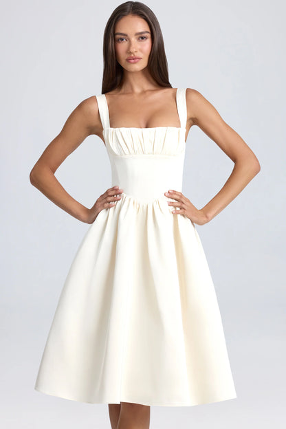 Draped Corset Midaxi Dress in Ivory