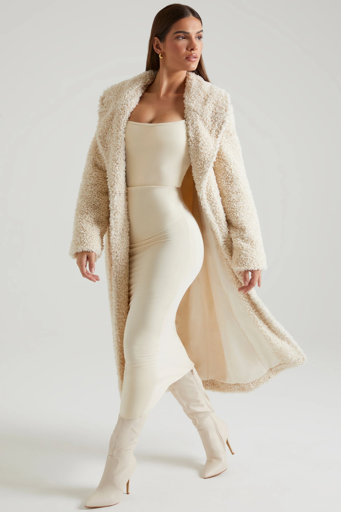 Long Shearling Coat in Cream