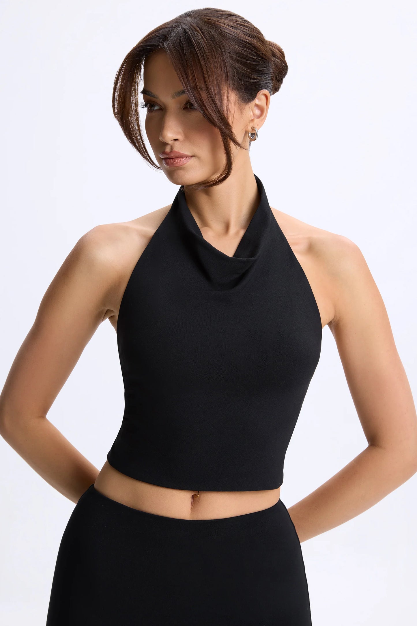 Cowl-Neck Open-Back Top in Black