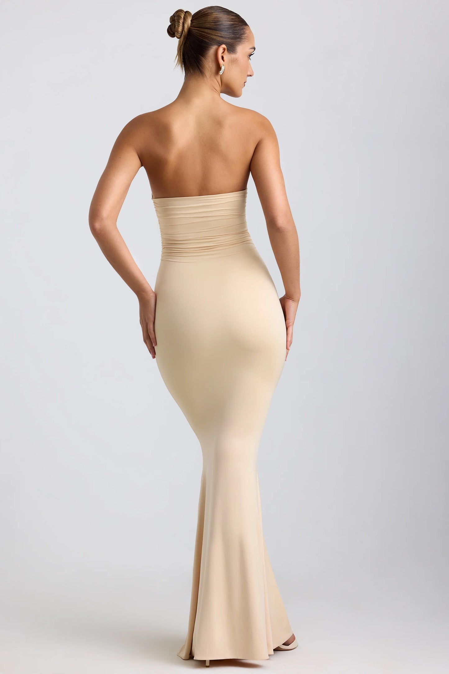 Slinky Jersey Hardware Detail Strapless Maxi Dress in Buttercream