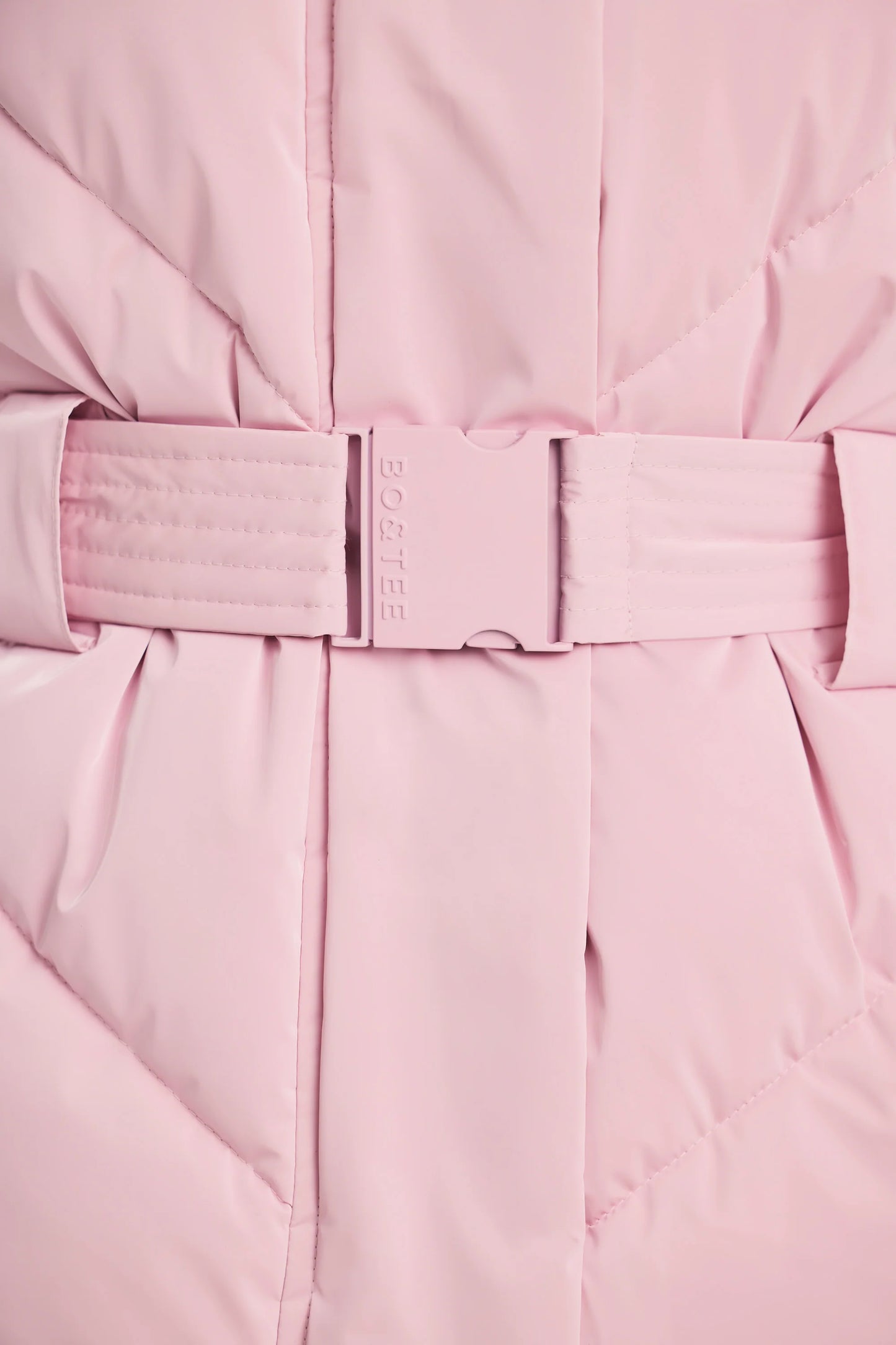 Oversized Quilted Hooded Ski Jacket in Pastel Pink