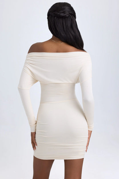 Modal Off-Shoulder Ruched Mini Dress in Ivory