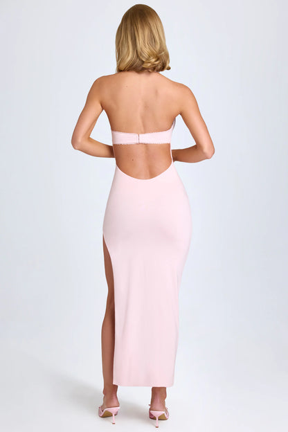 Modal Lace-Trim Halterneck Maxi Dress in Blush