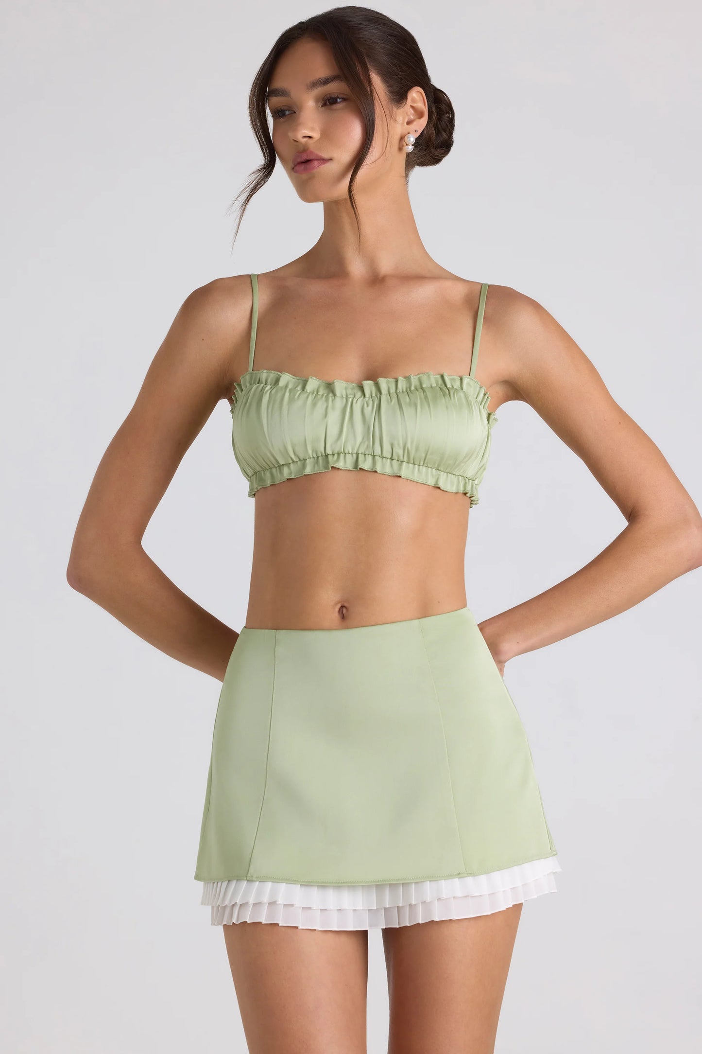 Ruffle-Trim Smocked Crop Top in Spring Green