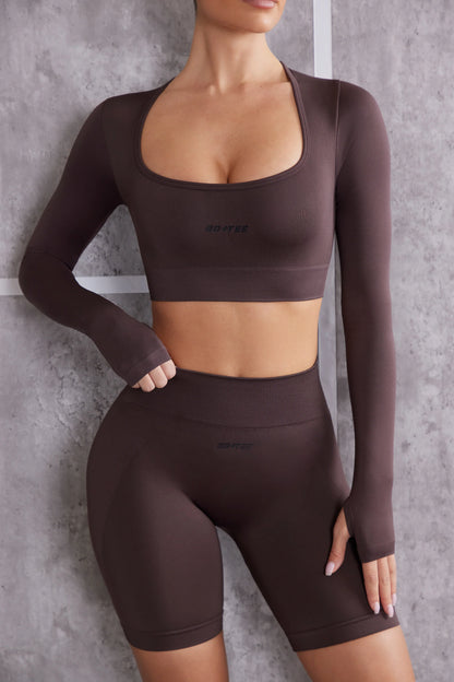 Long Sleeve Crop Top in Brown