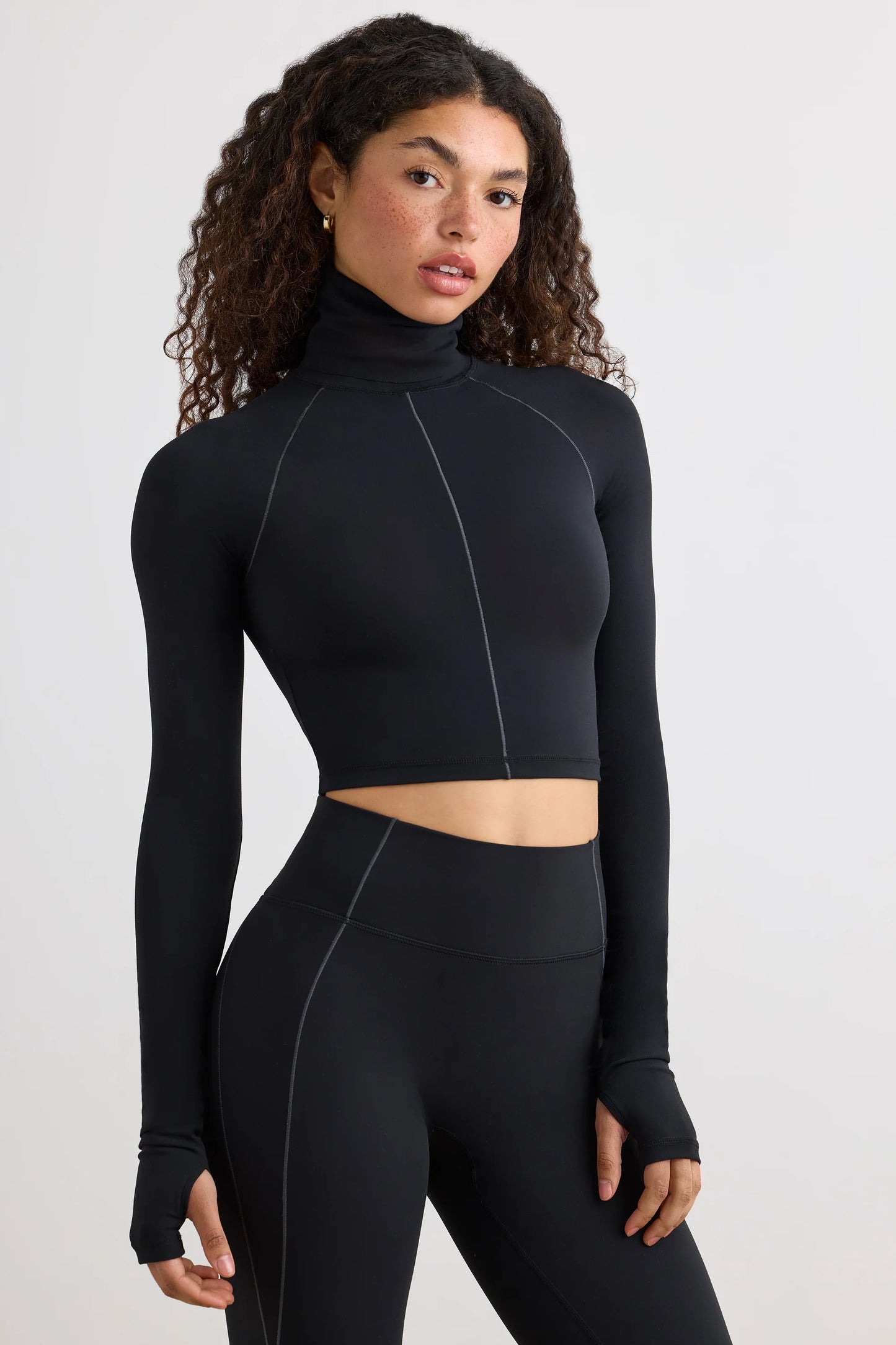 Soft Active Turtleneck Crop Top in Black