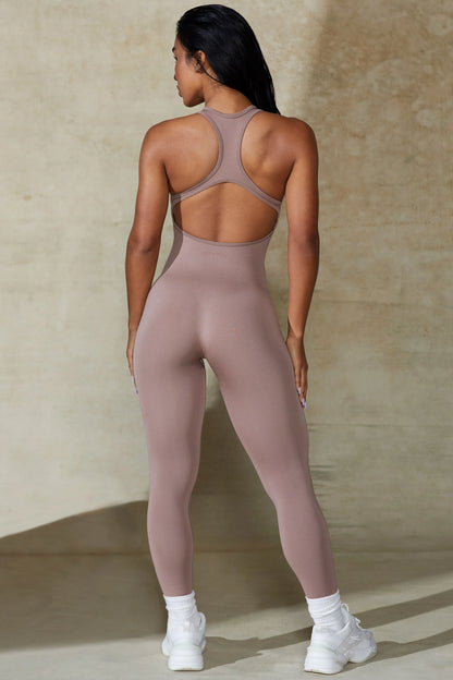 Petite Open Back Define Luxe Unitard in Mocha