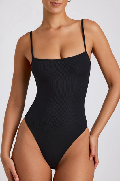 Ribbed Modal Square Neck Bodysuit in Black