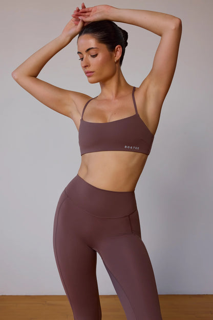 Cross-Back Sports Bra in Taupe Brown