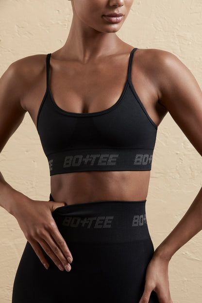 Curved Neckline Sports Bra in Black