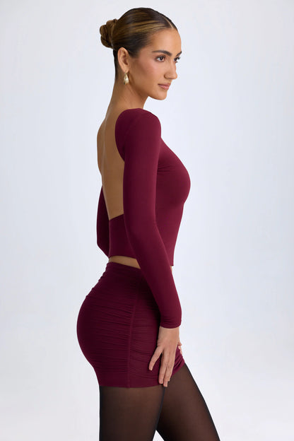 Modal High-Neck Open-Back Top in Wine Red