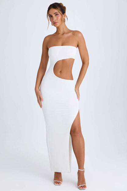 Cut-Out Bandeau Maxi Dress in White