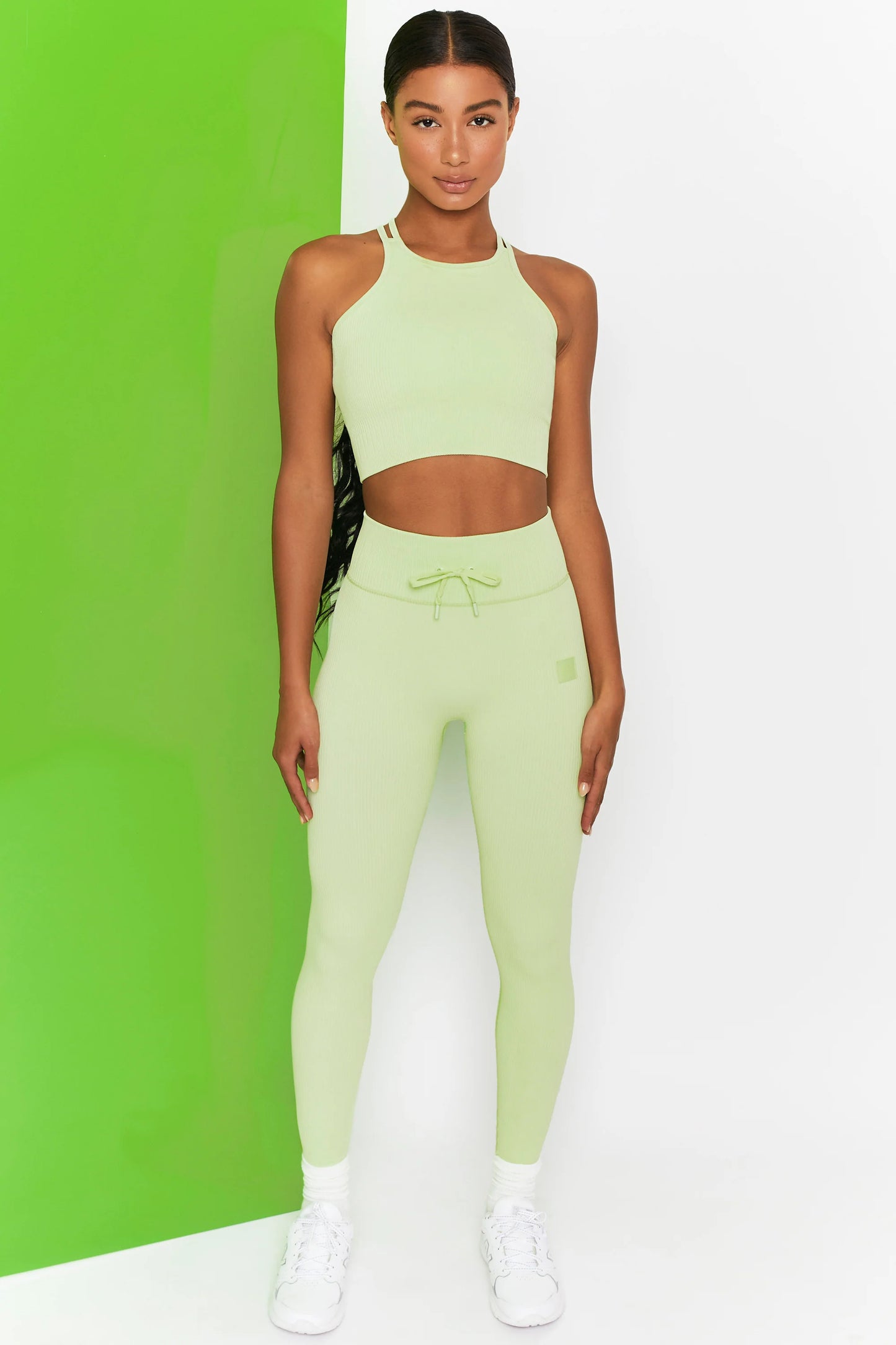 Feel Your Power Ribbed Racer Crop Top in Lime