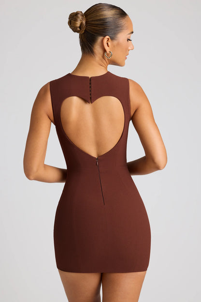 Heart Cut Out Mini Dress in Chocolate Brown