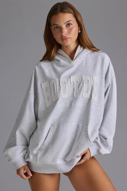 Appliqué Oversized Hoodie in Grey Marl