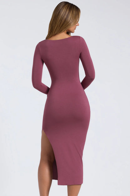 Modal Square-Neck Midaxi Dress in Plum