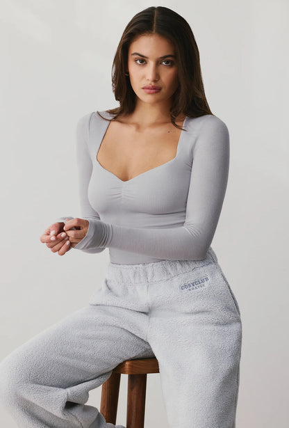 Modal Rib Long Sleeve Crop Top in Fog