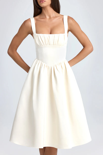 Draped Corset Midaxi Dress in Ivory