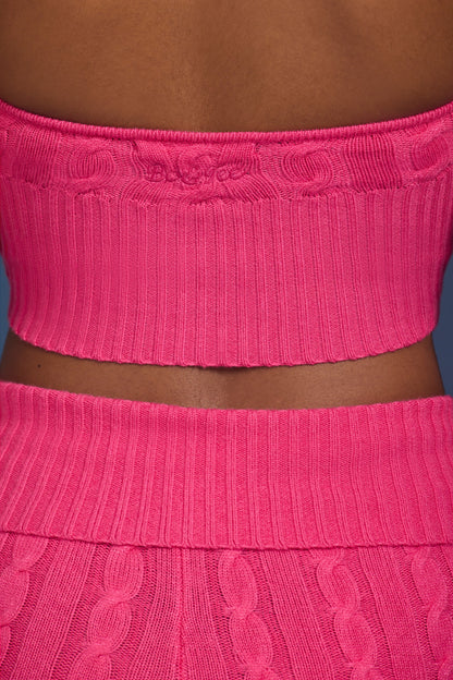 Cable-Knit Halterneck Crop Top in Hot Pink