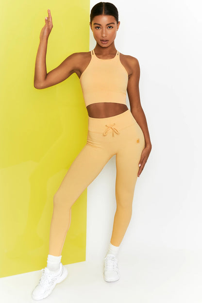 Energise Petite Ribbed Tie Front Full Length Leggings in Yellow