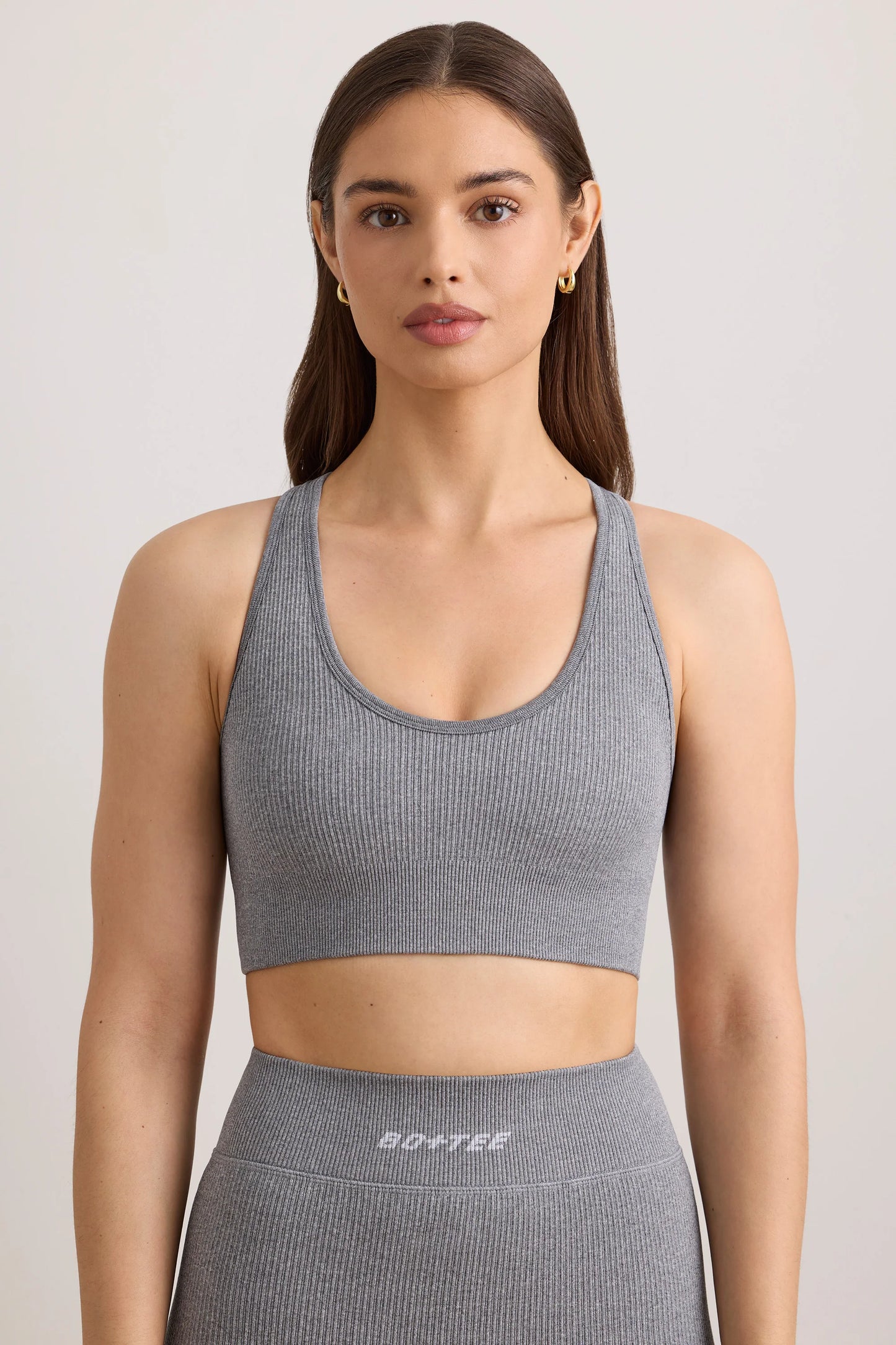 FlexiRib Wide Strap Sports Bra in Grey Melange