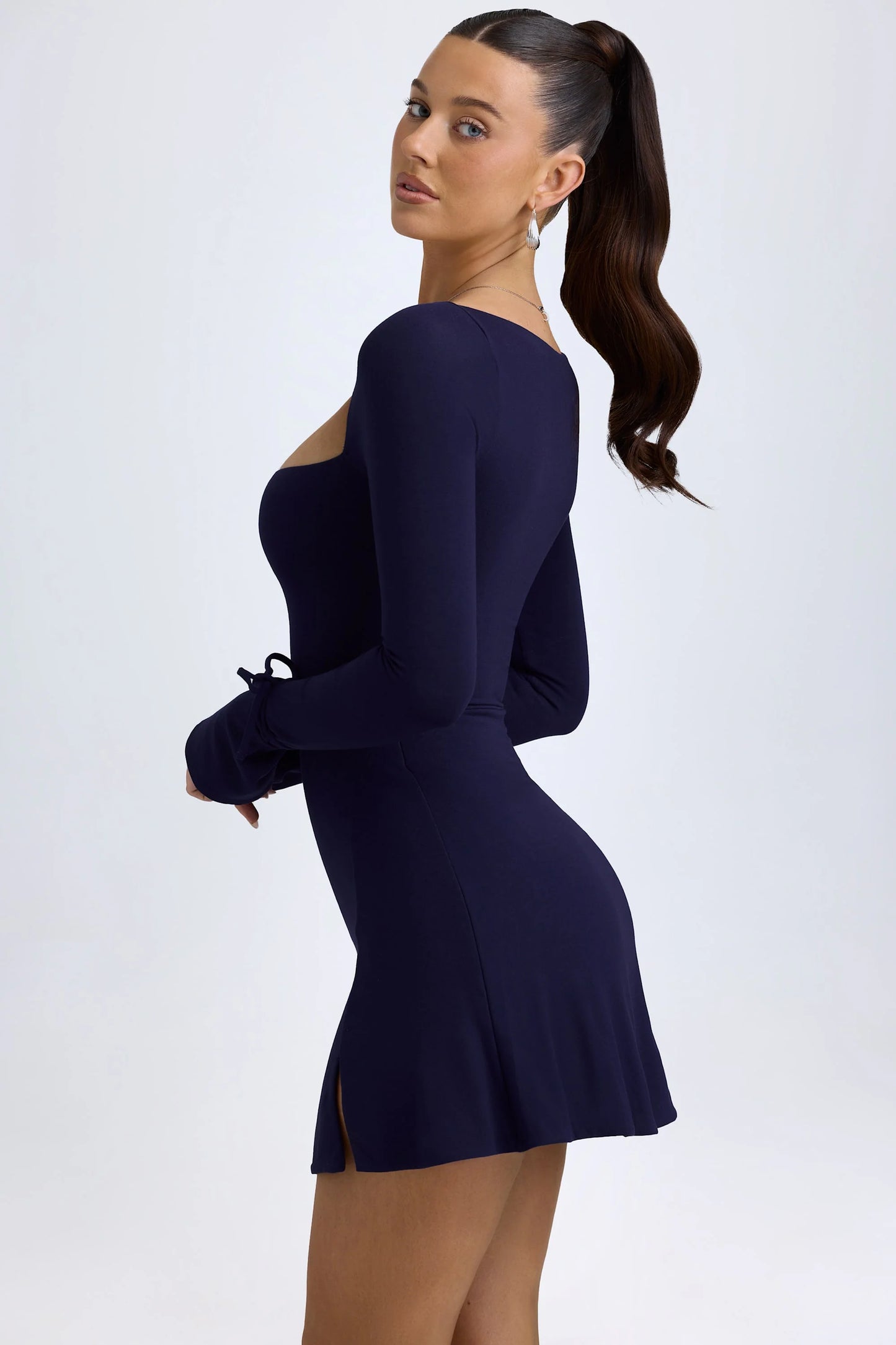 Modal Square-Neck A-Line Mini Dress in True Navy