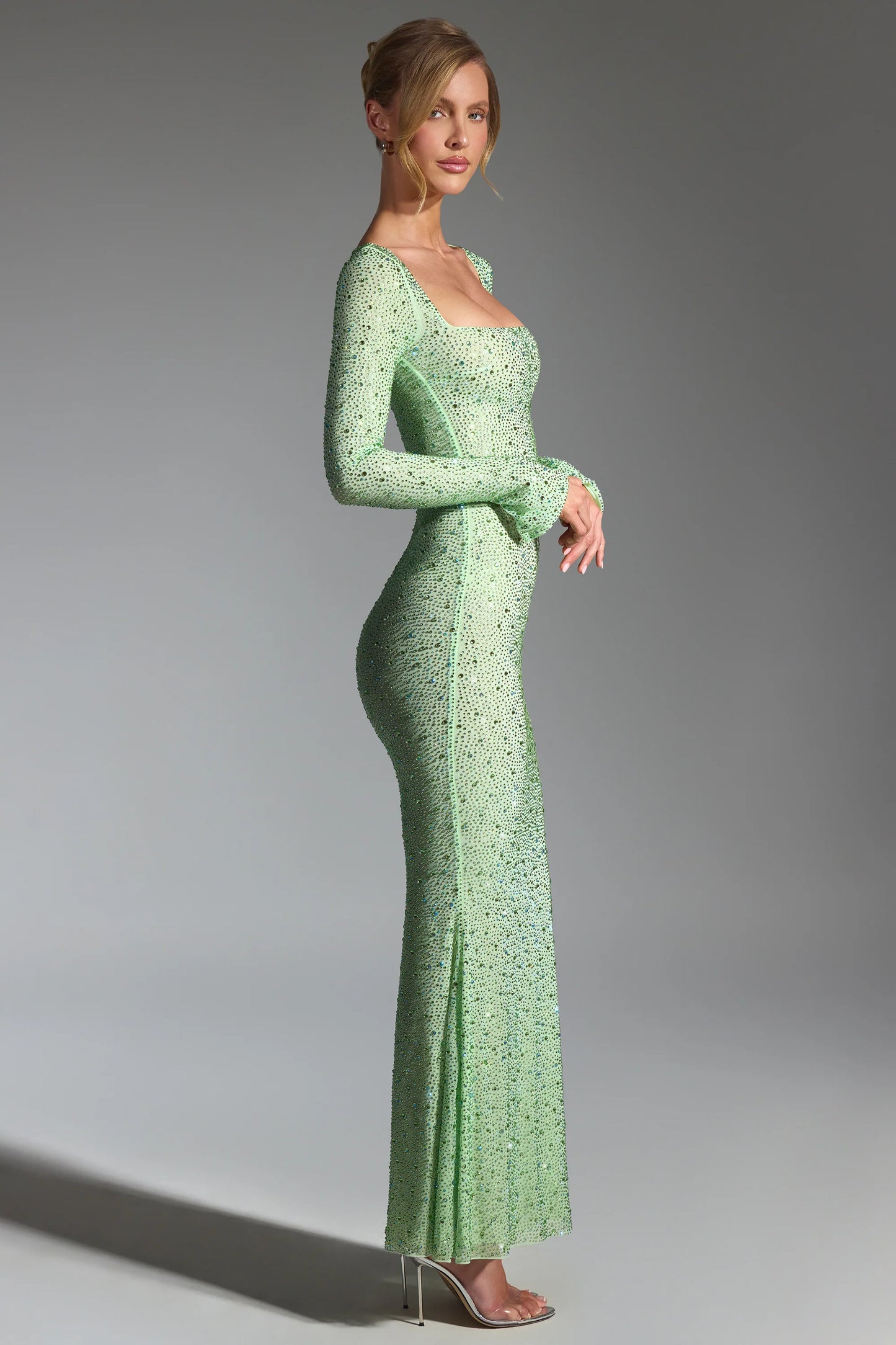 Embellished Fishtail Maxi Dress in Pistachio