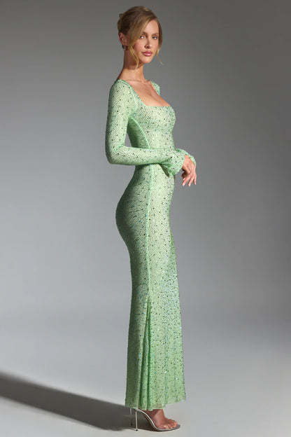 Embellished Fishtail Maxi Dress in Pistachio