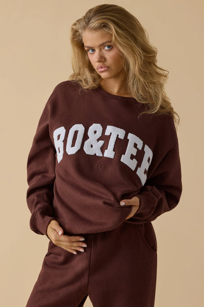 Oversized Crew Neck Sweatshirt in Mahogany