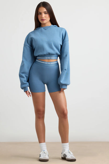 High-Waist Mini Shorts in Steel Blue