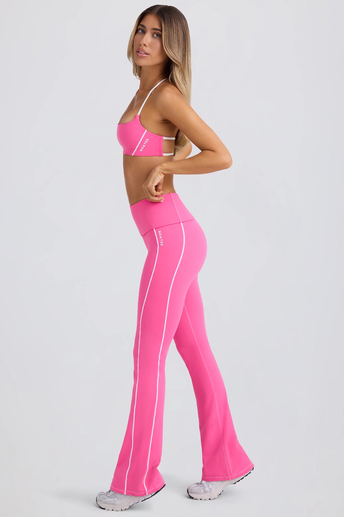 Soft Active Foldover Flared Trousers in Bubblegum Pink