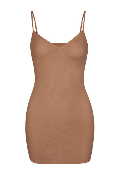 Soft Mesh V-Neck Mini Slip Dress in Honey