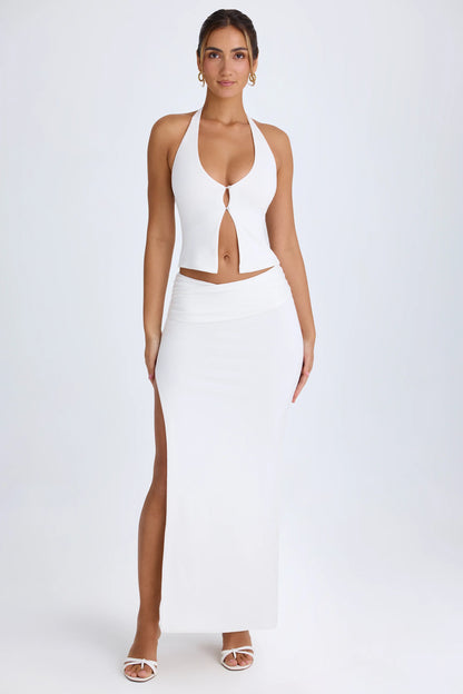 Ruched Maxi Skirt in White