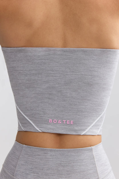 Soft Active Contrast-Trim Bandeau Top in Ice Grey