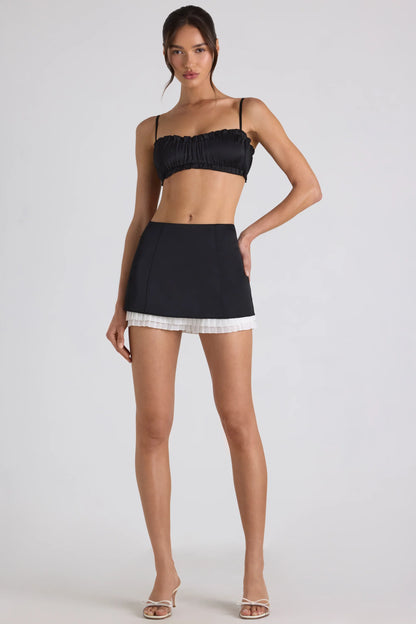 Layered Mid-Rise Mini Skirt in Black