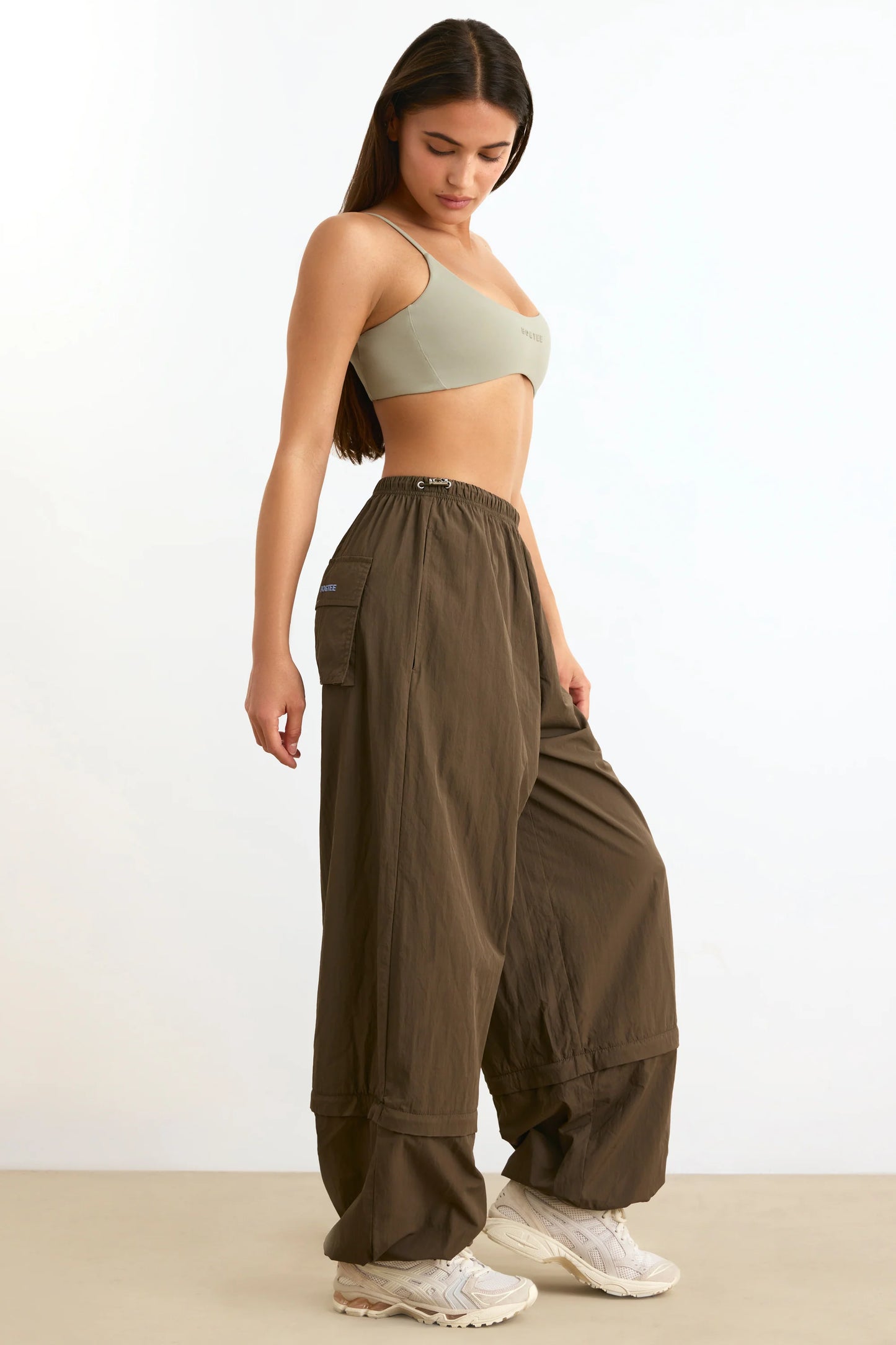 Convertible Wide Leg Track Pants in Espresso