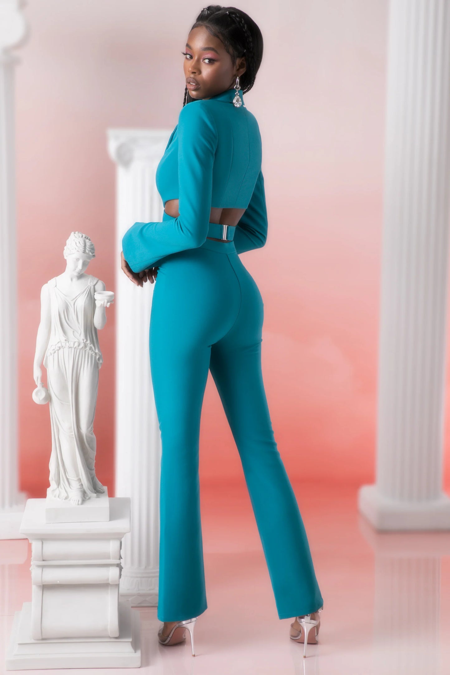 Petite Flare Trousers in Teal