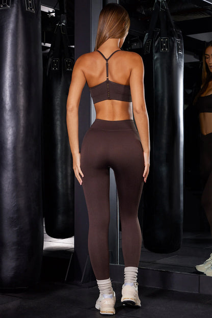 High Waist Ribbed Leggings in Brown