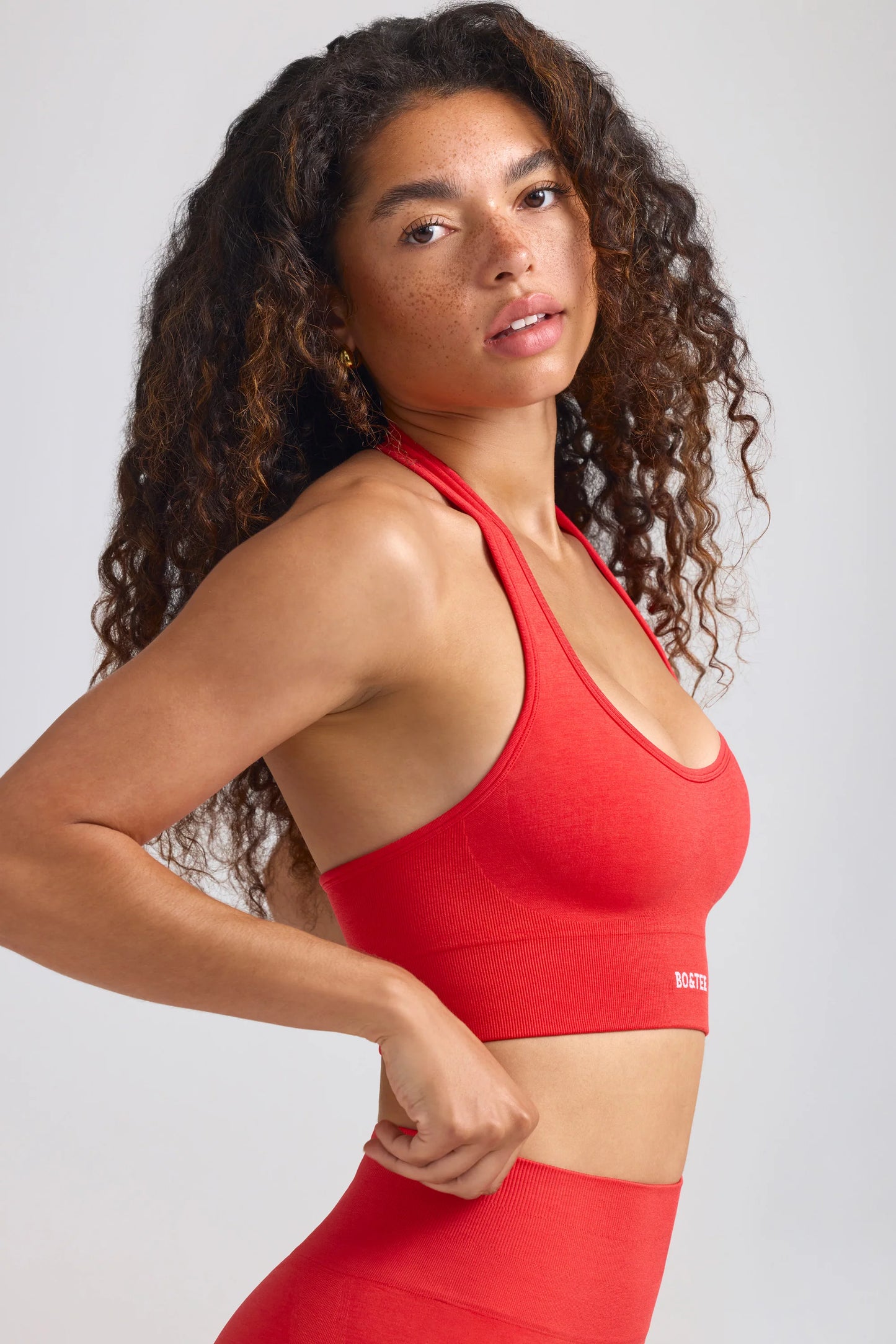 Define Luxe Halterneck Sports Bra in Poppy Red