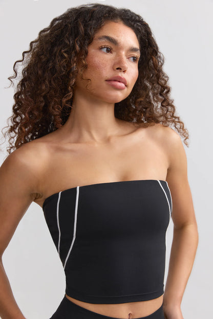 Soft Active Contrast-Trim Bandeau Top in Black