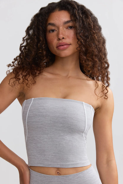 Soft Active Contrast-Trim Bandeau Top in Ice Grey