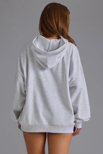 Appliqué Oversized Hoodie in Grey Marl