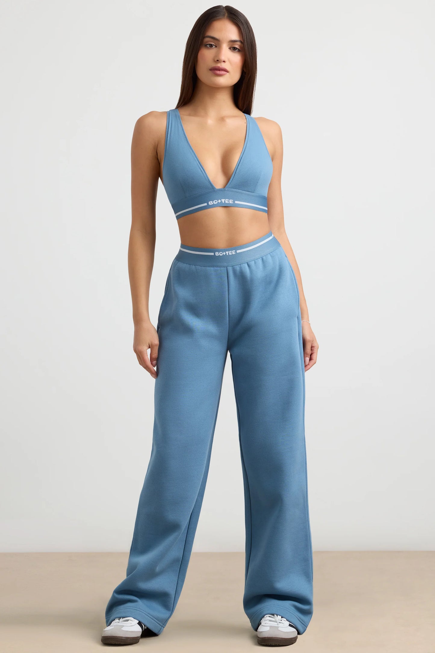 High-Waist Straight-Leg Joggers in Steel Blue