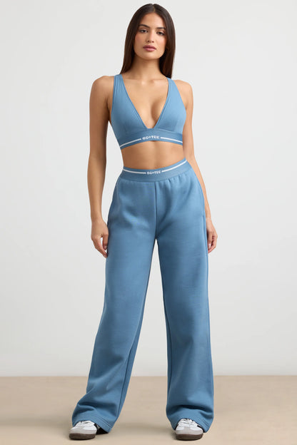 High-Waist Straight-Leg Joggers in Steel Blue