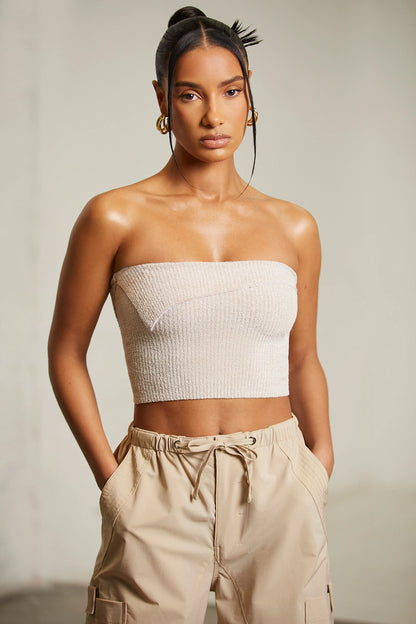 Overlap Bandeau Crop Top in Beige