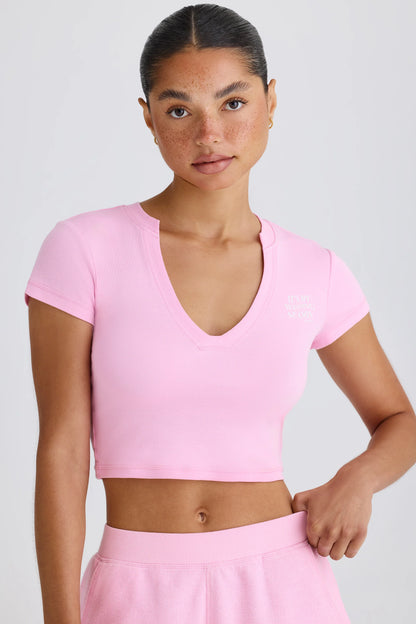 Graphic-Print Cropped T-Shirt in Bubblegum Pink