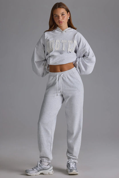 Petite Relaxed Mid-Rise Joggers in Grey Marl