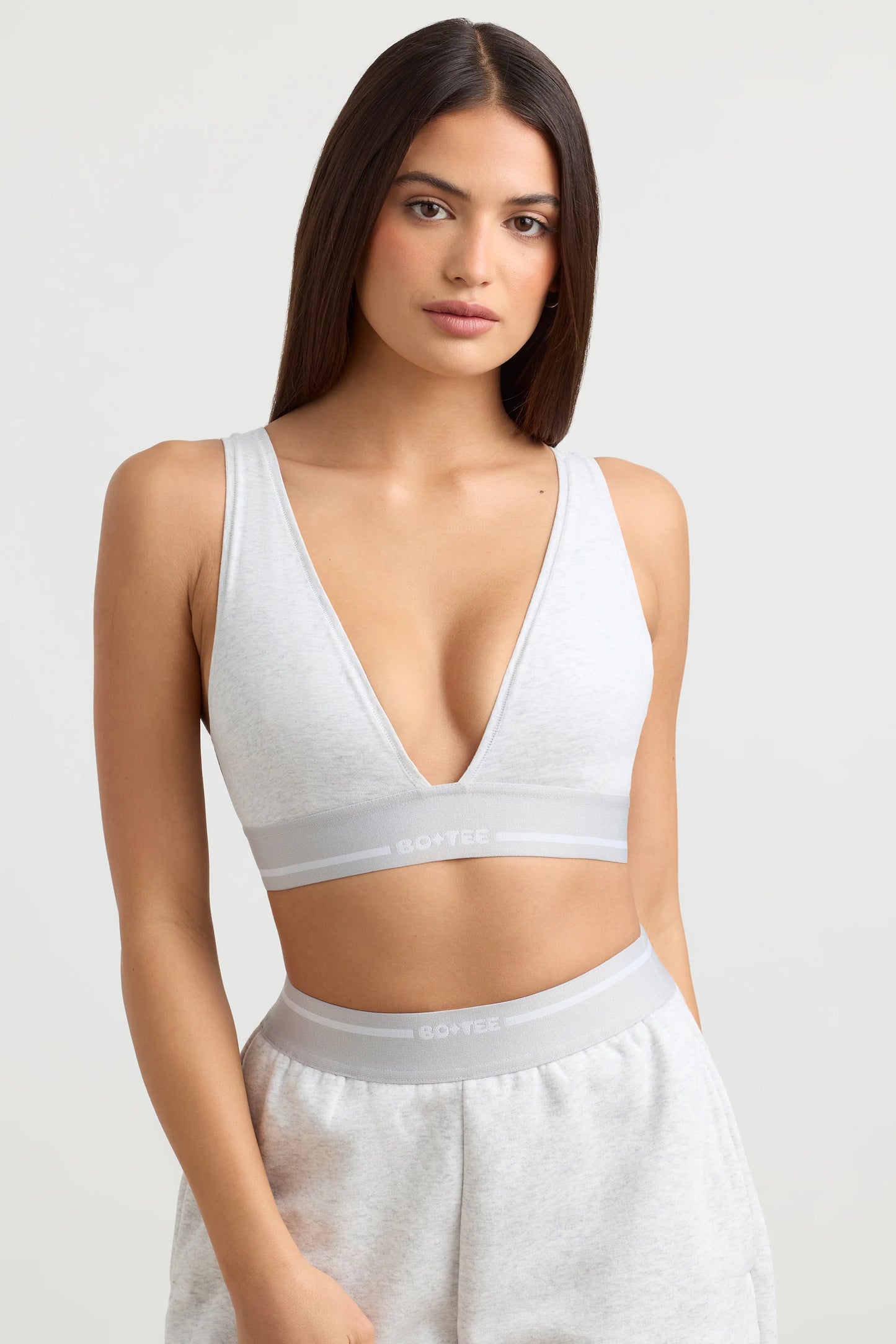 Plunge-Neck Crop Top in Grey Marl