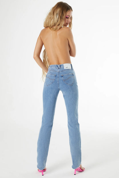 Petite Pointed Hem Jeans in Medium Blue Wash