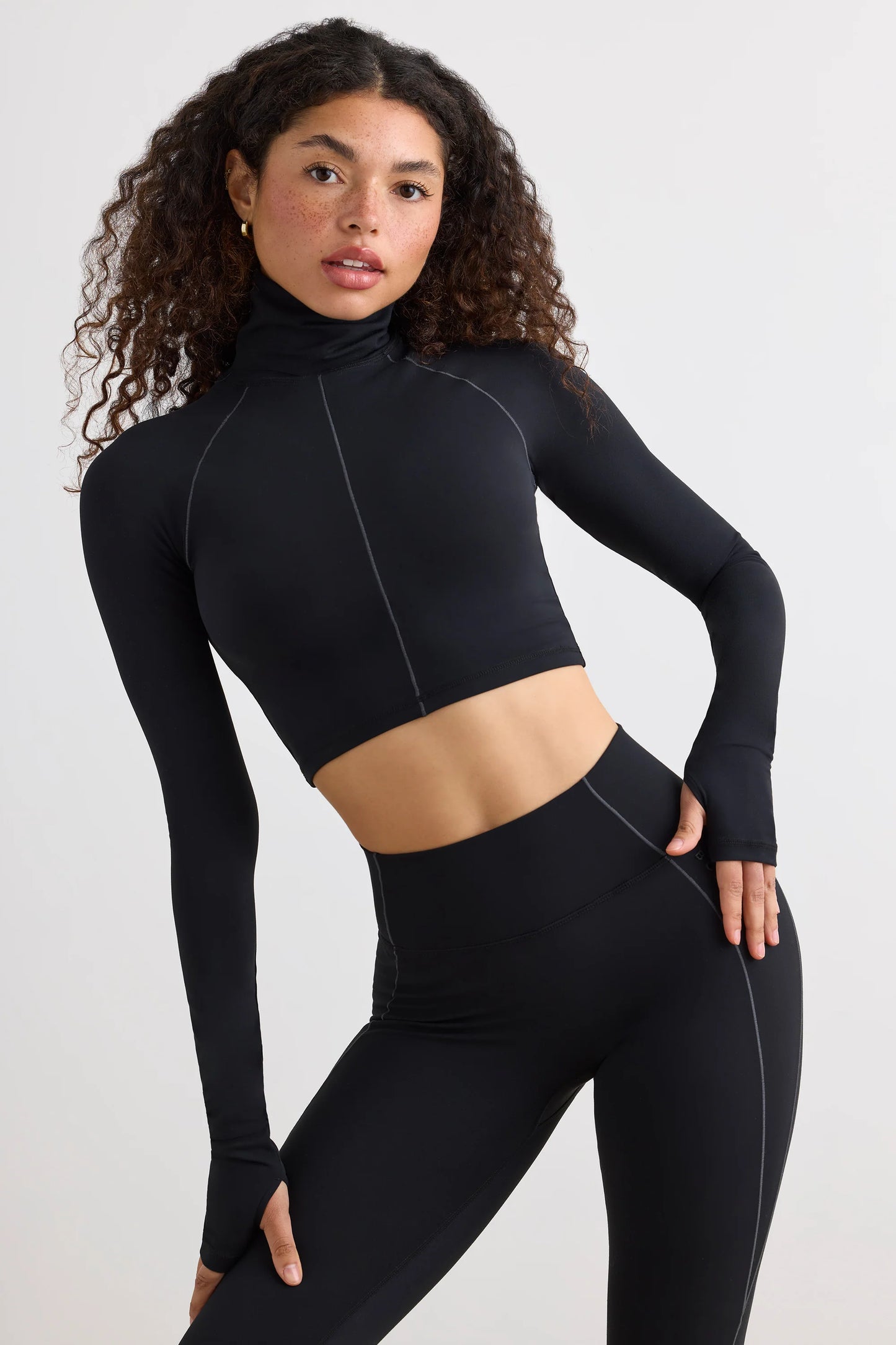 Soft Active Turtleneck Crop Top in Black